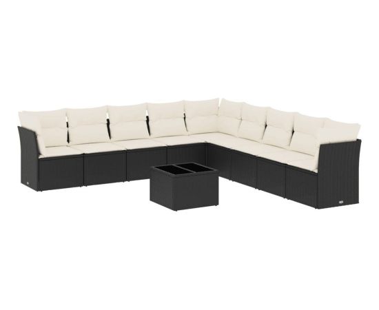 vidaXL 10-częściowy zestaw wypoczynkowy do ogrodu, poduszki czarny rattan PE Dārza mēbeļu komplekti