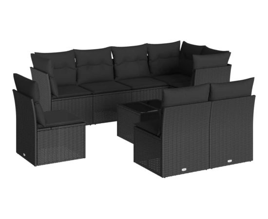 vidaXL 9-częściowy zestaw wypoczynkowy do ogrodu, z poduszkami, czarny Dārza mēbeļu komplekti