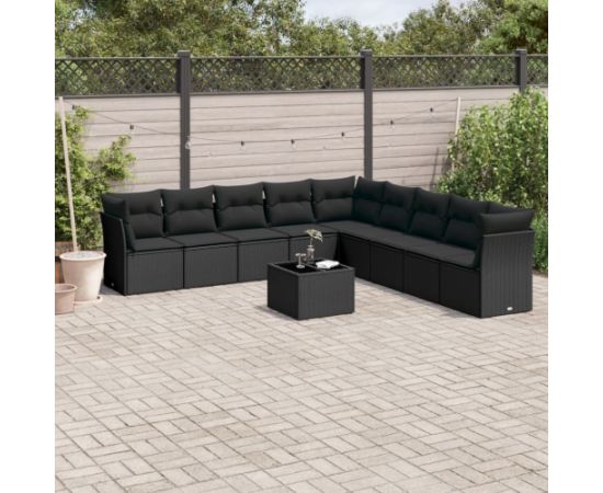 vidaXL 10-częściowy zestaw wypoczynkowy do ogrodu, poduszki czarny rattan PE Dārza mēbeļu komplekti