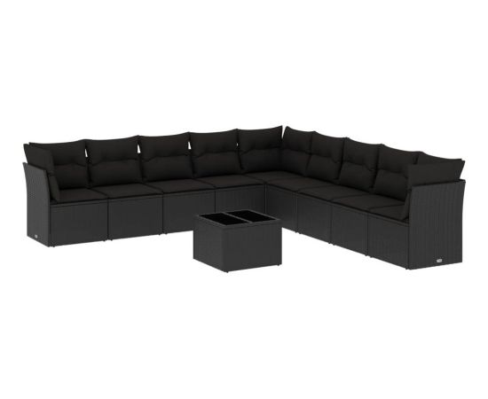 vidaXL 10-częściowy zestaw wypoczynkowy do ogrodu, poduszki czarny rattan PE Dārza mēbeļu komplekti