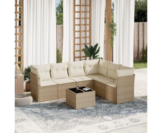 vidaXL 7-częściowy zestaw wypoczynkowy do ogrodu, z poduszkami, beżowy Dārza mēbeļu komplekti