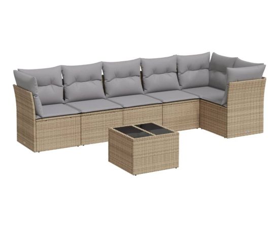 vidaXL 7-częściowy zestaw wypoczynkowy do ogrodu, z poduszkami, beżowy Dārza mēbeļu komplekti