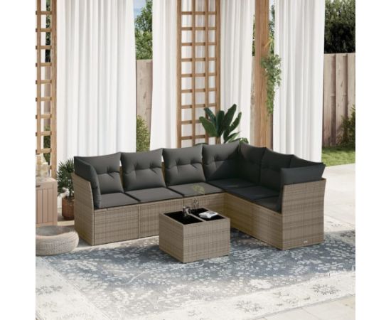 vidaXL 7-częściowy zestaw wypoczynkowy do ogrodu, z poduszkami, szary Dārza mēbeļu komplekti