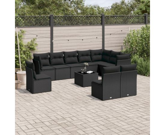 vidaXL 11-częściowy zestaw wypoczynkowy do ogrodu, poduszki czarny rattan PE Dārza mēbeļu komplekti