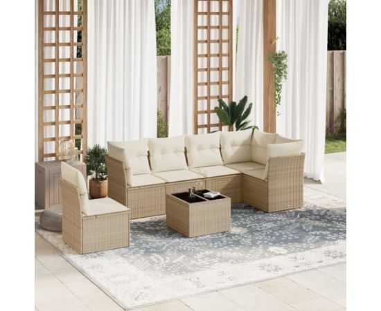 vidaXL 7-częściowy zestaw wypoczynkowy do ogrodu, z poduszkami, beżowy Dārza mēbeļu komplekti