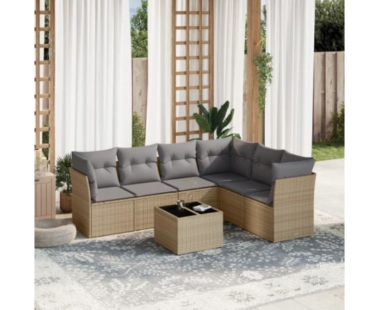 vidaXL 7-częściowy zestaw wypoczynkowy do ogrodu, z poduszkami, beżowy Dārza mēbeļu komplekti