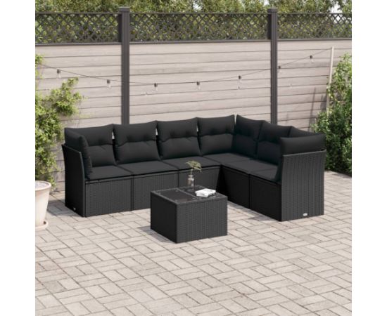 vidaXL 7-częściowy zestaw wypoczynkowy do ogrodu, z poduszkami, czarny Dārza mēbeļu komplekti