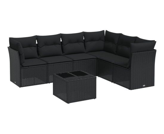 vidaXL 7-częściowy zestaw wypoczynkowy do ogrodu, z poduszkami, czarny Dārza mēbeļu komplekti