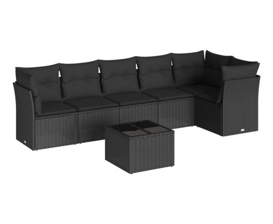 vidaXL 7-częściowy zestaw wypoczynkowy do ogrodu, z poduszkami, czarny Dārza mēbeļu komplekti