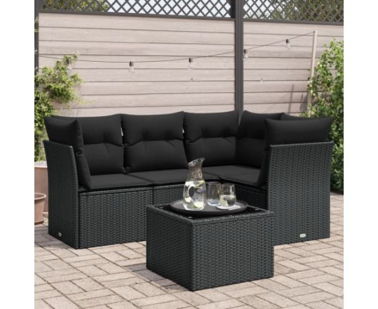 vidaXL 5-częściowy zestaw wypoczynkowy do ogrodu, poduszki, czarny rattan PE Dārza mēbeļu komplekti