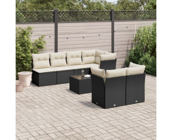 vidaXL 8-częściowy zestaw wypoczynkowy do ogrodu, z poduszkami, czarny Dārza mēbeļu komplekti