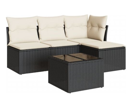 vidaXL 5-częściowy zestaw wypoczynkowy do ogrodu, poduszki, czarny rattan PE Dārza mēbeļu komplekti