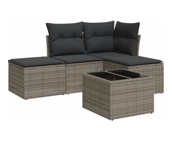 vidaXL 5-częściowy zestaw wypoczynkowy do ogrodu, poduszki, szary rattan PE Dārza mēbeļu komplekti