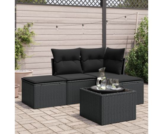 vidaXL 5-częściowy zestaw wypoczynkowy do ogrodu, poduszki, czarny rattan PE Dārza mēbeļu komplekti