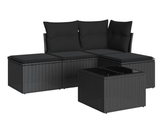 vidaXL 5-częściowy zestaw wypoczynkowy do ogrodu, poduszki, czarny rattan PE Dārza mēbeļu komplekti