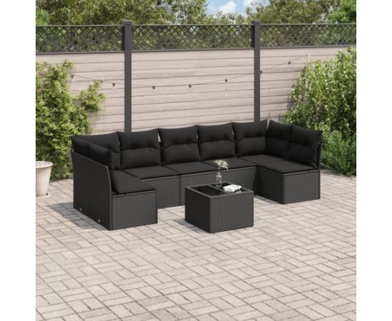 vidaXL 8-częściowy zestaw wypoczynkowy do ogrodu, z poduszkami, czarny Dārza mēbeļu komplekti