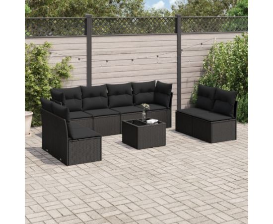vidaXL 9-częściowy zestaw wypoczynkowy do ogrodu, z poduszkami, czarny Dārza mēbeļu komplekti