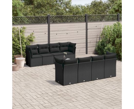 vidaXL 9-częściowy zestaw wypoczynkowy do ogrodu, z poduszkami, czarny Dārza mēbeļu komplekti