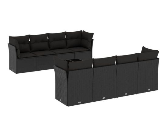 vidaXL 9-częściowy zestaw wypoczynkowy do ogrodu, z poduszkami, czarny Dārza mēbeļu komplekti