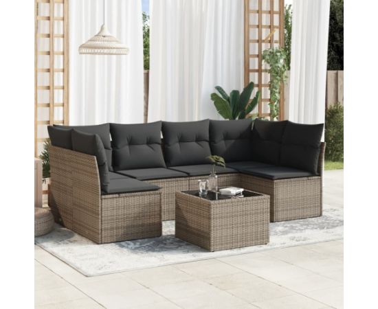 vidaXL 7-częściowy zestaw wypoczynkowy do ogrodu, z poduszkami, szary Dārza mēbeļu komplekti