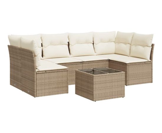 vidaXL 7-częściowy zestaw wypoczynkowy do ogrodu, z poduszkami, beżowy Dārza mēbeļu komplekti