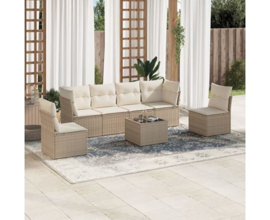 vidaXL 7-częściowy zestaw wypoczynkowy do ogrodu, z poduszkami, beżowy Dārza mēbeļu komplekti