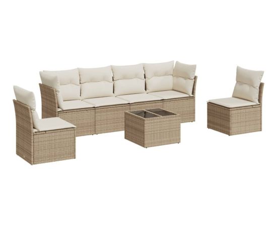 vidaXL 7-częściowy zestaw wypoczynkowy do ogrodu, z poduszkami, beżowy Dārza mēbeļu komplekti