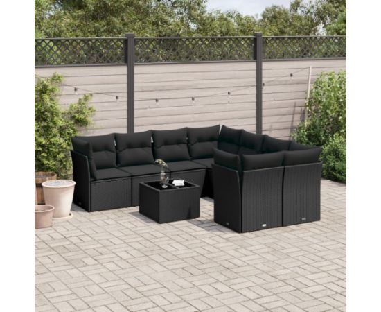 vidaXL 9-częściowy zestaw wypoczynkowy do ogrodu, z poduszkami, czarny Dārza mēbeļu komplekti