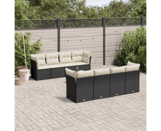 vidaXL 9-częściowy zestaw wypoczynkowy do ogrodu, z poduszkami, czarny Dārza mēbeļu komplekti