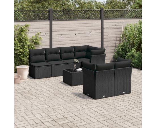 vidaXL 8-częściowy zestaw wypoczynkowy do ogrodu, z poduszkami, czarny Dārza mēbeļu komplekti