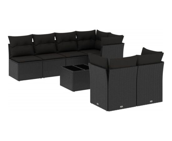 vidaXL 8-częściowy zestaw wypoczynkowy do ogrodu, z poduszkami, czarny Dārza mēbeļu komplekti
