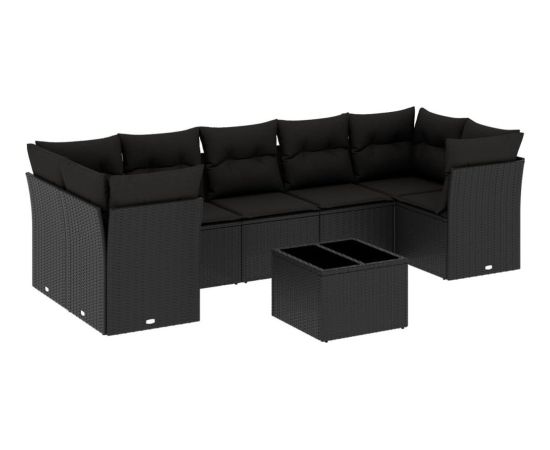 vidaXL 8-częściowy zestaw wypoczynkowy do ogrodu, z poduszkami, czarny Dārza mēbeļu komplekti