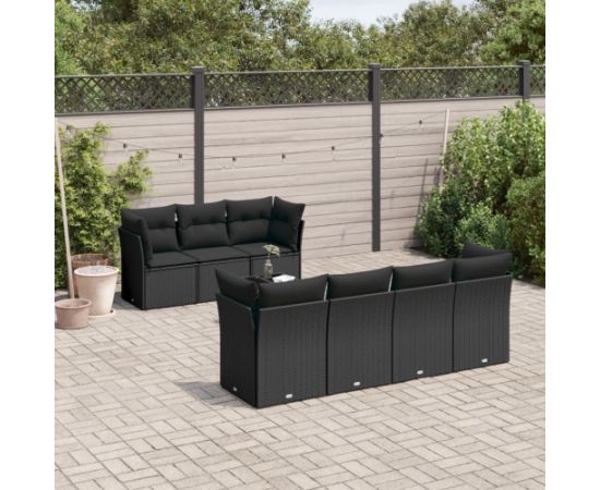 vidaXL 8-częściowy zestaw wypoczynkowy do ogrodu, z poduszkami, czarny Dārza mēbeļu komplekti