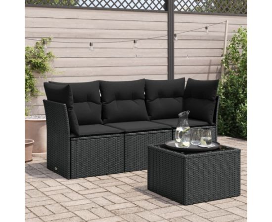 vidaXL 4-częściowy zestaw wypoczynkowy do ogrodu, poduszki, czarny rattan PE Dārza mēbeļu komplekti