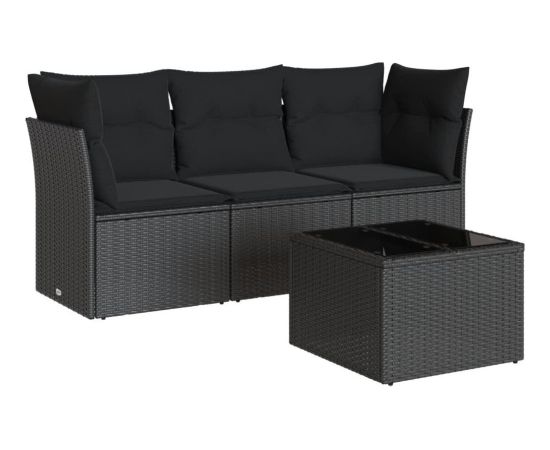 vidaXL 4-częściowy zestaw wypoczynkowy do ogrodu, poduszki, czarny rattan PE Dārza mēbeļu komplekti