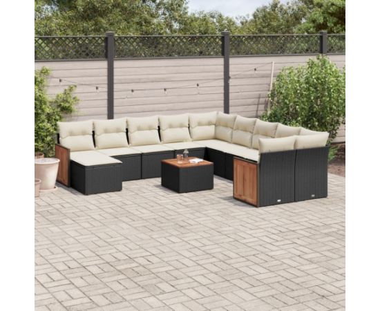 vidaXL 12-częściowy zestaw mebli do ogrodu, z poduszkami, czarny, polirattan Dārza mēbeļu komplekti