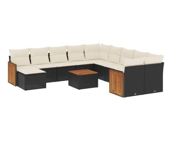 vidaXL 12-częściowy zestaw mebli do ogrodu, z poduszkami, czarny, polirattan Dārza mēbeļu komplekti