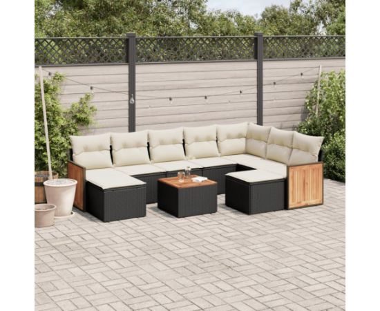 vidaXL 10-częściowy zestaw wypoczynkowy do ogrodu, poduszki czarny rattan PE Dārza mēbeļu komplekti