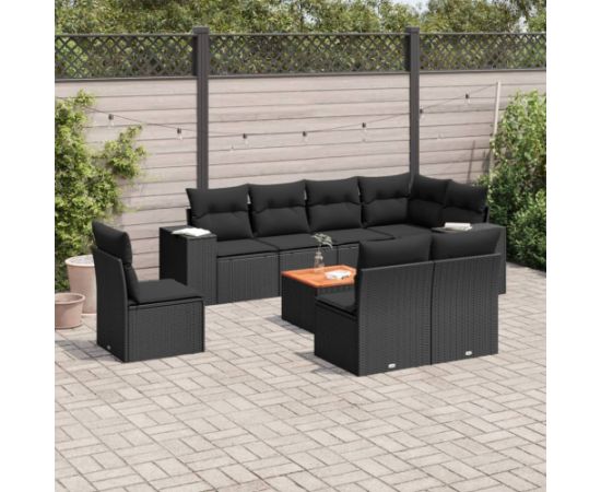 vidaXL 9-częściowy zestaw wypoczynkowy do ogrodu, z poduszkami, czarny Dārza mēbeļu komplekti