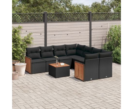 vidaXL 9-częściowy zestaw wypoczynkowy do ogrodu, z poduszkami, czarny Dārza mēbeļu komplekti