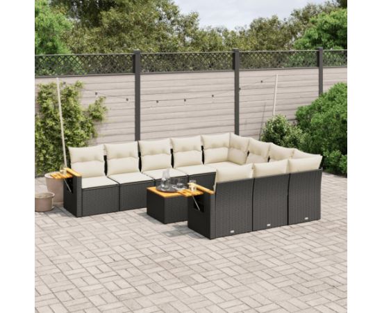 vidaXL 11-częściowy zestaw wypoczynkowy do ogrodu, poduszki czarny rattan PE Dārza mēbeļu komplekti