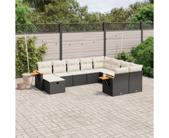 vidaXL 10-częściowy zestaw wypoczynkowy do ogrodu, poduszki czarny rattan PE Dārza mēbeļu komplekti