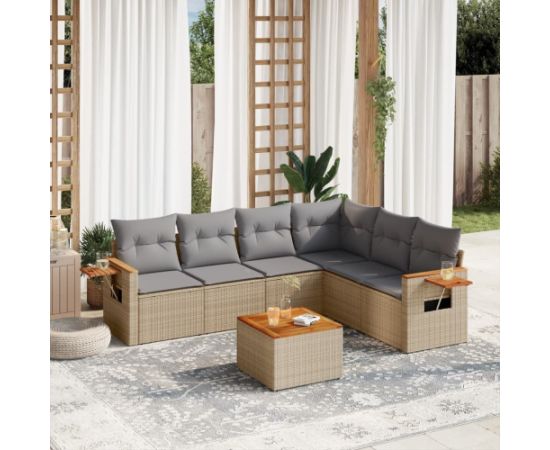 vidaXL 7-częściowy zestaw wypoczynkowy do ogrodu, z poduszkami, beżowy Dārza mēbeļu komplekti