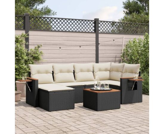 vidaXL 7-częściowy zestaw wypoczynkowy do ogrodu, z poduszkami, czarny Dārza mēbeļu komplekti