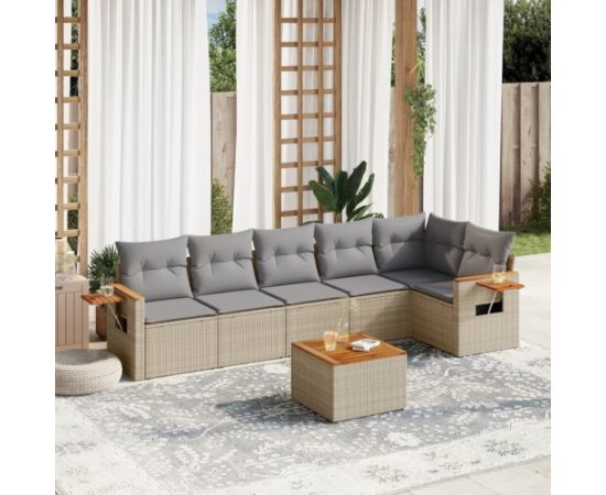 vidaXL 7-częściowy zestaw wypoczynkowy do ogrodu, z poduszkami, beżowy Dārza mēbeļu komplekti