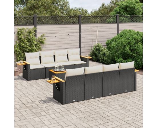 vidaXL 9-częściowy zestaw wypoczynkowy do ogrodu, z poduszkami, czarny Dārza mēbeļu komplekti