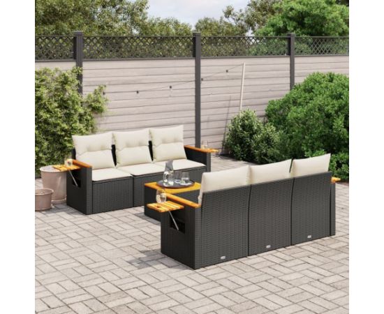 vidaXL 7-częściowy zestaw wypoczynkowy do ogrodu, z poduszkami, czarny Dārza mēbeļu komplekti