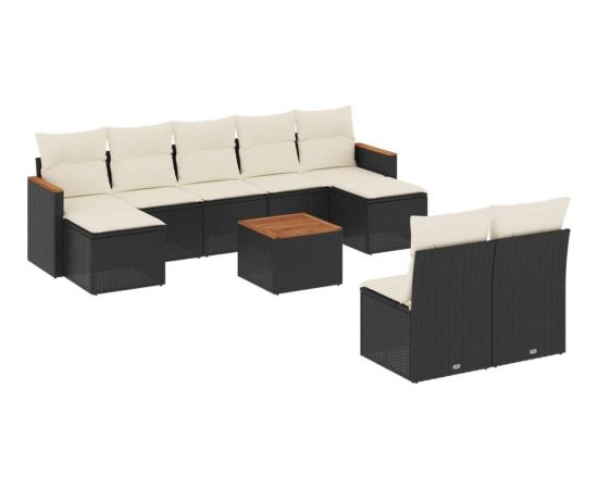 vidaXL 10-częsciowy zestaw wypoczynkowy do ogrodu, poduszki czarny rattan PE Dārza mēbeļu komplekti