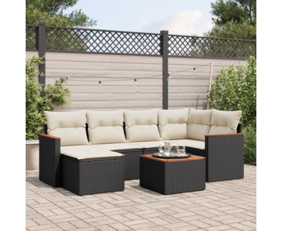 vidaXL 7-częsciowy zestaw wypoczynkowy do ogrodu, z poduszkami, czarny Dārza mēbeļu komplekti