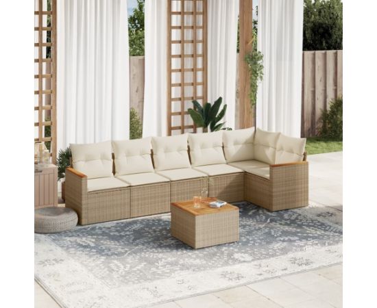 vidaXL 7-częsciowy zestaw wypoczynkowy do ogrodu, z poduszkami, beżowy Dārza mēbeļu komplekti